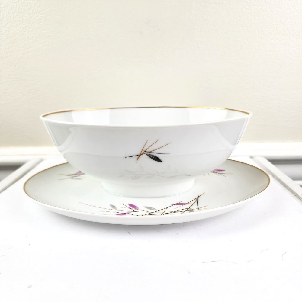 Rosenthal Germany Geisha Gravy Boat with Attached Underplate Gold Trim